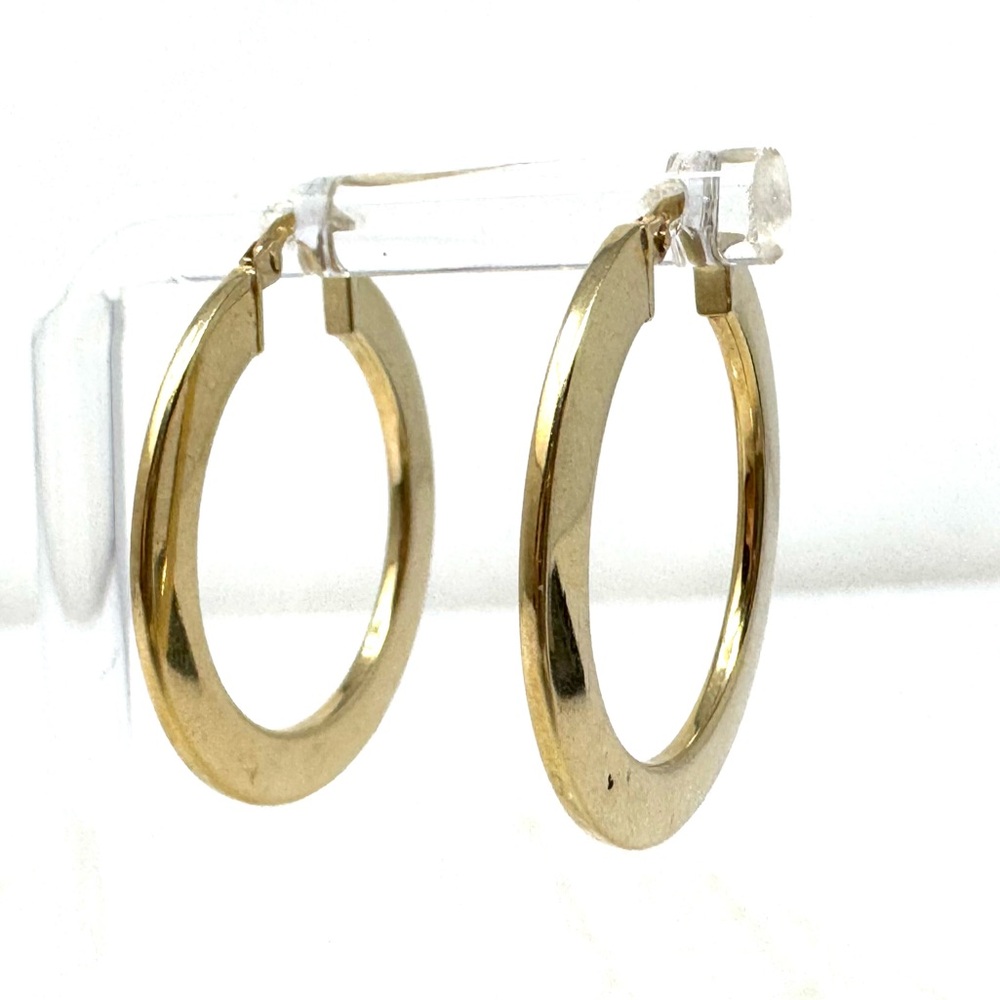 Solid 14K yellow gold flat hoop earrings, made in Italy - Picture 3 of 11